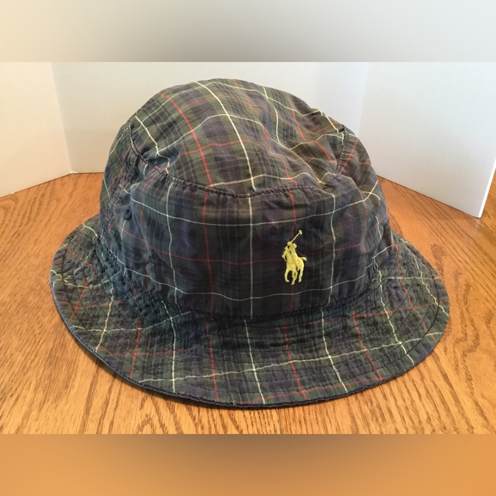 Vintage Polo by Ralph Lauren Reversible Bucket Hat, Green Plaid, Olive Green